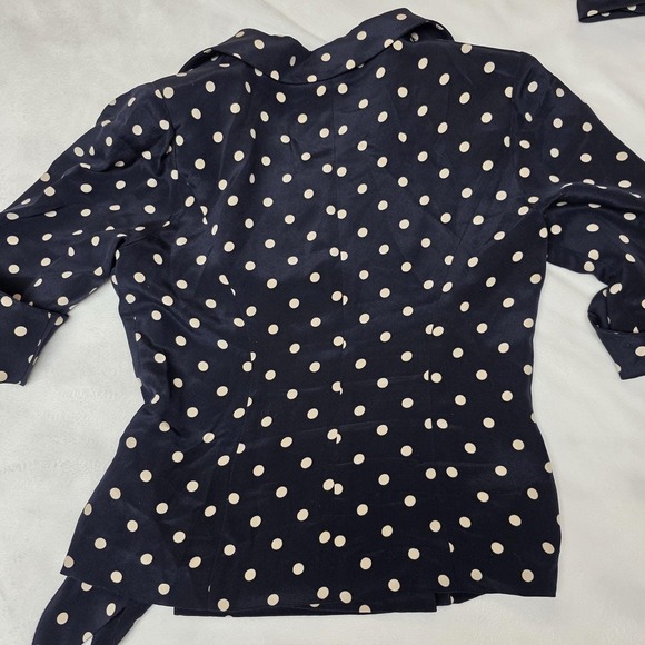 Vintage Madison Gray Silk Dress Pants & Blouse Polka Dots Navy Cream Womens 6P - Picture 7 of 14